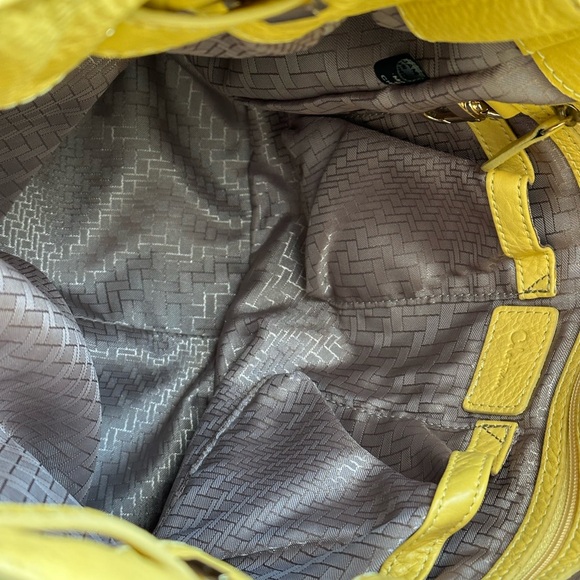 Cole Haan handbag purse yellow w gold detailing soft pebbled leather - Picture 9 of 15